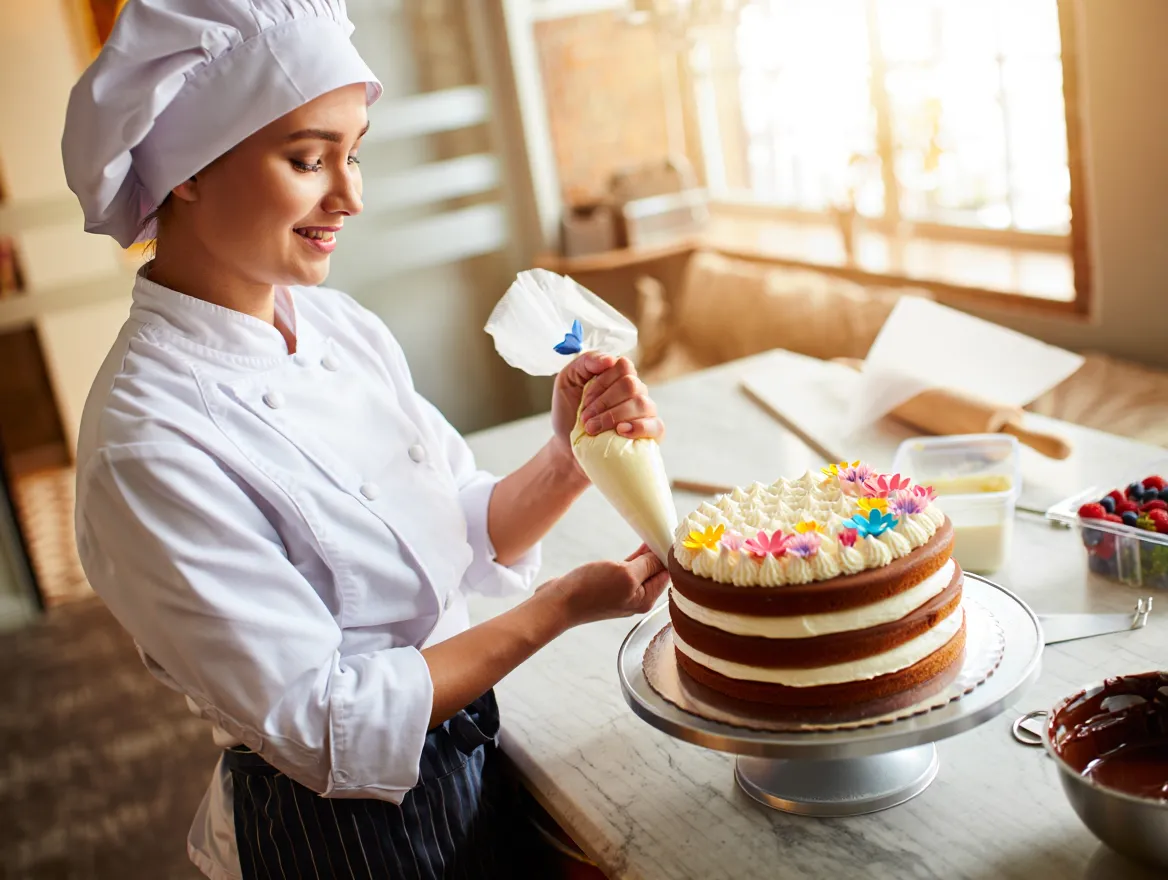 Vår konditor arbetar med en tårta